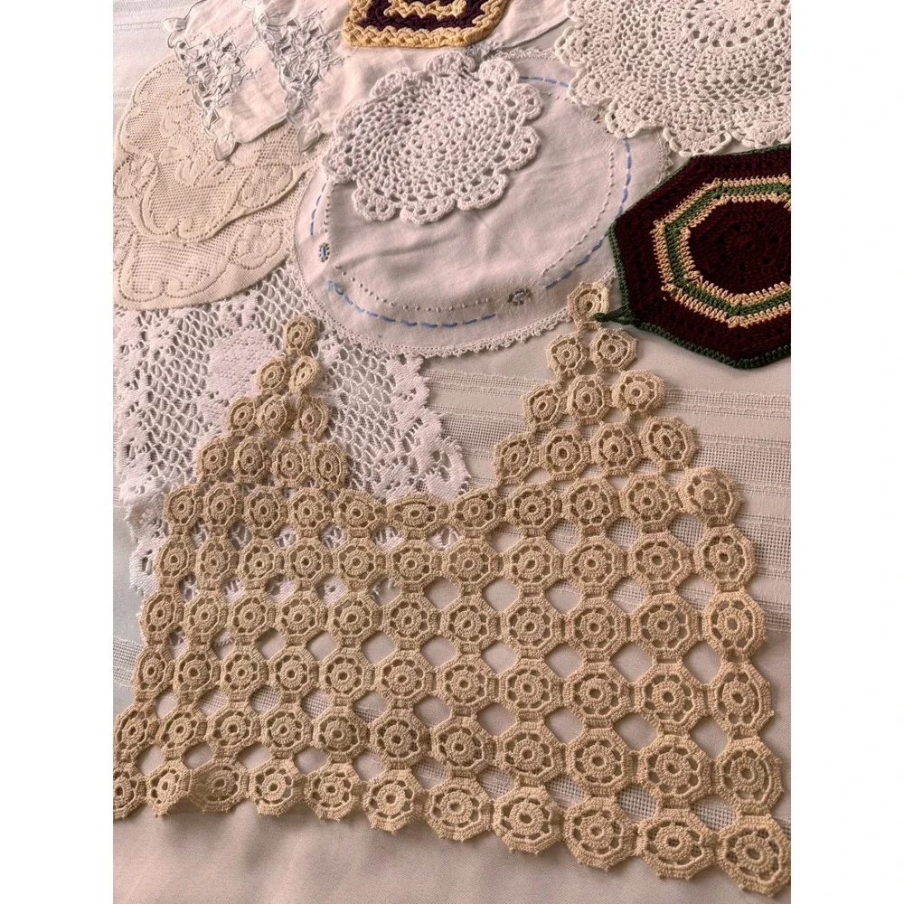 Vintage Crochet Doilies & Embroidered Mixed Lot Table Decor 10 Pieces 1 FREE